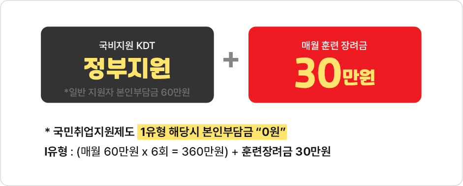 수강료 0원 + 매월 훈련 장려금 안내